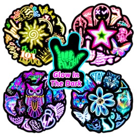 70 Pcs Glow in The Dark Cool Neon Water Bottle Stickers for Kids Adults, Funny Colorful Waterproof Vinyl Laptop Decals, Skateboarding Diary Phone Mug Guitar Luggage Decor