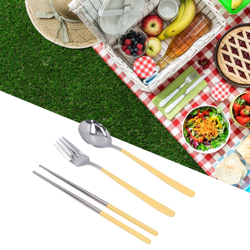 304 Stainless Steel Fork Spoon Chopsticks Set Flatware Reusable Utensils
