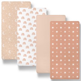 The Peanutshell Fitted Bassinet Sheets Set, Universal Fit for Oval, Rectangle, Hourglass Mattresses, Boho Rainbow