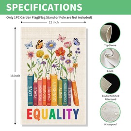 Perfectinsoy Equality Love Kindness Change Unity Hope Compassion Garden Flag, Justice Diversity Inclusion Banner, Community Welcome Yard Home Porch Lawn Outside Decor, Peace Equality Lover Flag Gifts