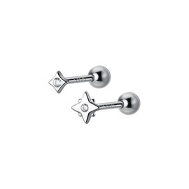 Asymmetrical 20g Tiny Star Sterling Silver Cartilage Stud Earrings for Women Girls Cubic Zirconia Helix Conch Tragus Earrings Piercing Studs Screw Back Dainty Ear Jewelry (Silvery)