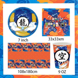 Anime Theme Children's Birthday Tableware, Birthday Party Tableware, Cartoon Party Tableware, Napkins, Plates, Cups and Tablecloths for a Party of 20 People