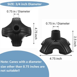 Self Standing Cane Base for Most Walking Sticks, Heavy Duty 4 Prong Rubber Cane Foot Pad, Black