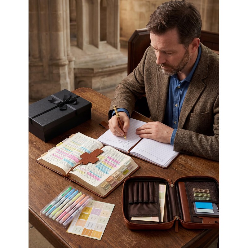 Bafeil Leather Bible Cover for Men, Large Bible Case with