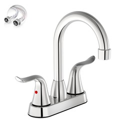 Phiestina Commercial Bar Sink Faucet 4 Inch Center Deck Mount, Utility Laundry Faucet for Sink, 2 Hole Brass Constructed & Chrome Polished with Dual Lever Handles, BAR-BF011-3-C