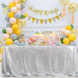 B-COOL Silver Tablecloth Sequin Table Cloth Party Tablecover 50 x102inch for Wedding Birthday Holiday and Other Event Decor