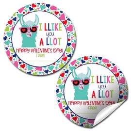 Like You A Lot Cute Llama Themed Valentine Party Favor Sticker Labels for Kids, 40 2" Party Circle Stickers by AmandaCreation, Great for Classroom Valentines, Envelope Seals, Gifts & Treats