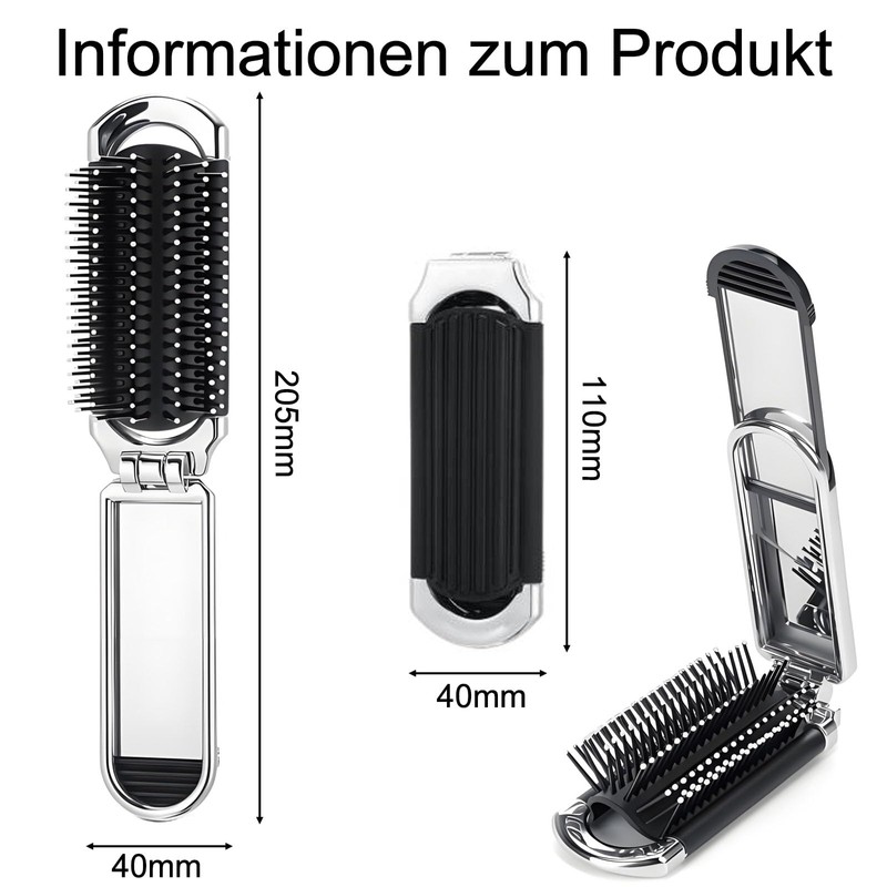 2 Stück Klappbürste Reise, Klappbar Haarbürste mit Spiegel, Mini Haarkämme,