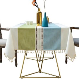 Hemasa Cotton Linen 140x180 Tablecloth Rectangular with Tassel Fringe for Kitchen Dining Table Cover Decoration (Model2)