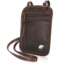 Polare Full Grain Leather Neck Wallet RFID Blocking Passport Holder Travel Pouch for Men