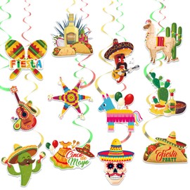 Cinco De Mayo Hanging Swirls Party Decorations - Mexican Fiesta Party Cut-outs Hanging Decors - Mexican Cinco De Mayo Party Essential Decoration Swirls - Set of 12 Counts