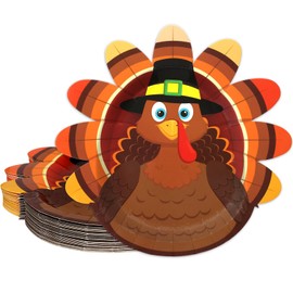 Treasure Cove Turkey Shaped Paper Plates Thanksgiving Disposable Dinnerware Turkey Dinner Serving Party Platters for Autumn Holiday Fall Party Decor 24Pcs
