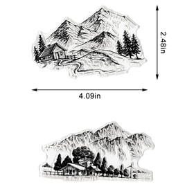 Mountain Background Clear Stamps for Card Making, Tree Clear Rubber Stamps House Stamps for Holiday Card Making Decor DIY Scrapbooking Transparent Album Decor Paper Craft