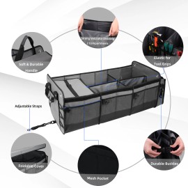 VEHITO Universal Gray Waterproof Car Trunk Storage Organizer &3compartments