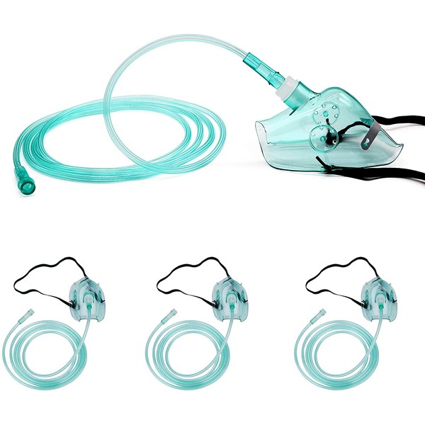 3 Packs - Adult Europe Standard Oxygen Mask with 6.6' Tubing and Adjustable Elastic Strap - Size L+