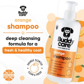 Buddycare Hundeshampoo mit Orangen – Tiefenreinigungsshampoo für Hunde – fruchtiger Duft – mit Aloe Vera und Pro-Vitamin B5 (500 ml x 3)