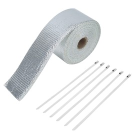 Exhaust Pipe Insulation Hose Fibreglass Exhaust Pipe Wrap Tape, 5 m Car Heat Protection Insulation, 5 x 500 x 0.2 cm, Silver, Heat Resistant up to 2000°F