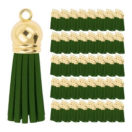 Mandala Crafts - 100 borlas de gamuza sintética de color verde oscuro, suministros para hacer llaveros, pequeñas borlas de piel para encantos, joyería y manualidades