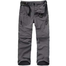 Boys Pants Kids Adjustable Waist Outdoor Quick Dry Lightweight Waterproof Pull On Casual Convertible Cargo Scout Pants #9035 Grey-S（8）
