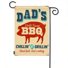 Moslion Dad's BBQ Garden Flag 12x18 Inch Chillin Grillin Stand Back Dad's Cooking Pig Barbecue Advertising Summer Seasonal Garden Flag Outdoor Decorative Double-Sided Cotton Linen