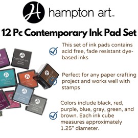 Hampton Ink Pad Set Contemporary, 12 Piece, Stamp Pad, Stamp Ink Pad, Washable Pads, Pads for Kids, Pad Stamps, Pads for Rubber Stamps