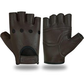 BLACKWILD Fingerless Gloves, Without Fingers, Leather Motorcycle Gloves, Men and Women, Fingerless Cycling Gloves, Gym Fitness Gloves, Also for MTB and Tactical (Brown, 2XL)