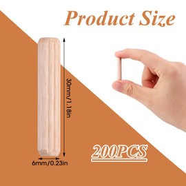 6mm Wood Dowel Pins Wooden Plugs: 200pcs 6mm x 30mm Hardwood Dowels Wood Plugs Twill Fluted Dowel Pins Grooved Dowels Plugs Fluted Pin Wood, for Furniture Woodwork