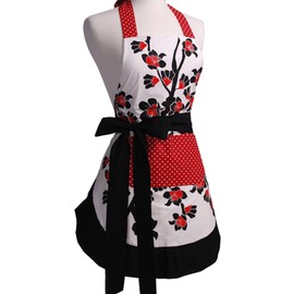 LroHan Women's Floral Apron with Pockets Vintage Ladies Adjustable Chefs Aprons for Kitchen Cooking Baking and Gardening