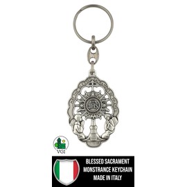 Blessed Sacrament Monstrance Keychain | Catholic Eucharist Key Chain | Beautiful Silver Tone Color | Handcrafted by Italian Craftsman | Adoration angels