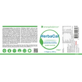 EnergyBalance | HerbaCal Algen Calcium Nr. 1 1030mg | hochdosiert | Top Aufnahme | Ohne Zusatzstoffe | Vegan | mit natürlichen Vitaminen und Antioxidans | 120 VegeCaps