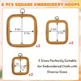 Qunclay 6 Pcs Square Embroidery Hoop Set 3 Sizes Imitated Wood Decorative Cross Stitch Hoops Display Embroidery Frame Cross Stitch Hoop Rings for DIY Art Craft Sewing and Hanging Ornaments Home Decor