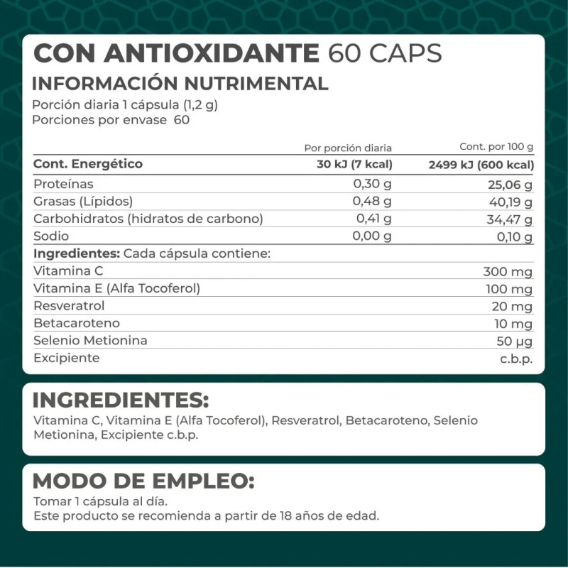Antioxidante Con Resveratrol (60 Caps) Pronat Resveratrol