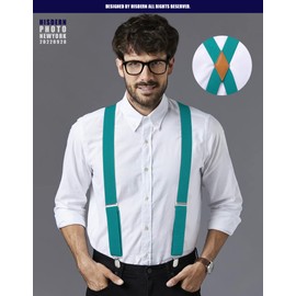 Tirantes para hombre, resistentes, con espalda en X, 1,4 pulgadas, tirantes ajustables, tirantes elásticos para trabajo, boda, fiesta, Aqua, Talla única