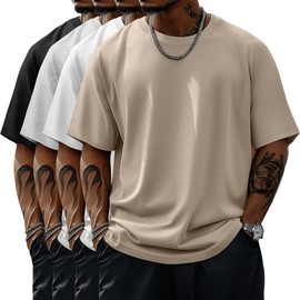 Evervibe 4 Pack Men's Big & Tall Short Sleeve Tees, Crew Neck Cotton Blend T-Shirts Moisture Wicking Stretch Casual Gym Wear(Sand, White, Baihui Nan, Black,XX-Large)