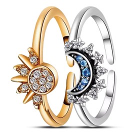 Sun Moon Ring Set, 925 Silver Women's Rings, Open Rings, Fidget Spinner Rings, Sun Ring Men's Gold and Moon Ring Women