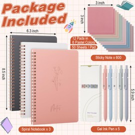 Fuutreo Aesthetic Notebook Sets Teacher Appreciation Gifts 3 Pcs Spiral Notebook with 5 Ink Pens and 12 Sticky Notes, Positive Affirmation Notebooks Back to School for Students Classroom Reward