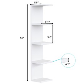 LitaEther 5 Tier White Lack Wall Shelf - Multi-Functional Display Organizer for Anime Figures, Funko Pop, Plants, Makeup & Books (7.1" x 5.5" x 30.7") – Space-Saving Floating Shelf for Home & Office