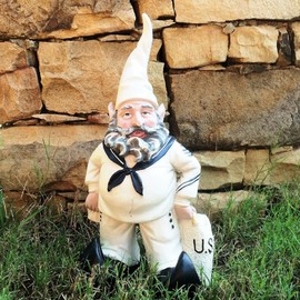 Nowaday Gnomes - Navy Sailor Gnome in White Uniform with Duffel Bag Home & Garden Gnome Statue 14" H
