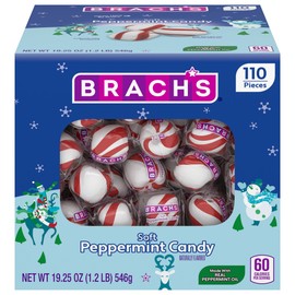Brach's Holiday Soft Peppermint Candy Tub, Individually Wrapped Mints, 19oz, 110 Pieces