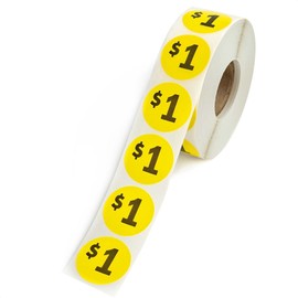 1000 Labels $1 Price Stickers Roll, 1 Inch Round Pre-Printed Labels for Retail, Garage Sale, Dollar Sale