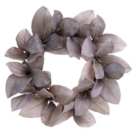 SilksAreForever 18" Artificial Magnolia Leaf Hanging Wreath -Gray