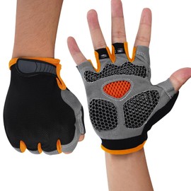 WULI Cycling Gloves Half Finger Men's and Women's Fitness Gloves for Cycling, Breathability, Anti Slip Yoga Equipment, Anti cocooning, Thickened Palm (Orange (hickened Palm), X-Large)
