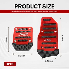 AWGUKA Pack-3 Car Manual Transmission Foot Pedal Set, 5.7" x 3.15" + 2.6" x 3.54" Accelerator Brake Clutch Non-Slip Pedal Cover, Rust-Proof Alloy Sports Decoration, Universal for Most Cars (Red)