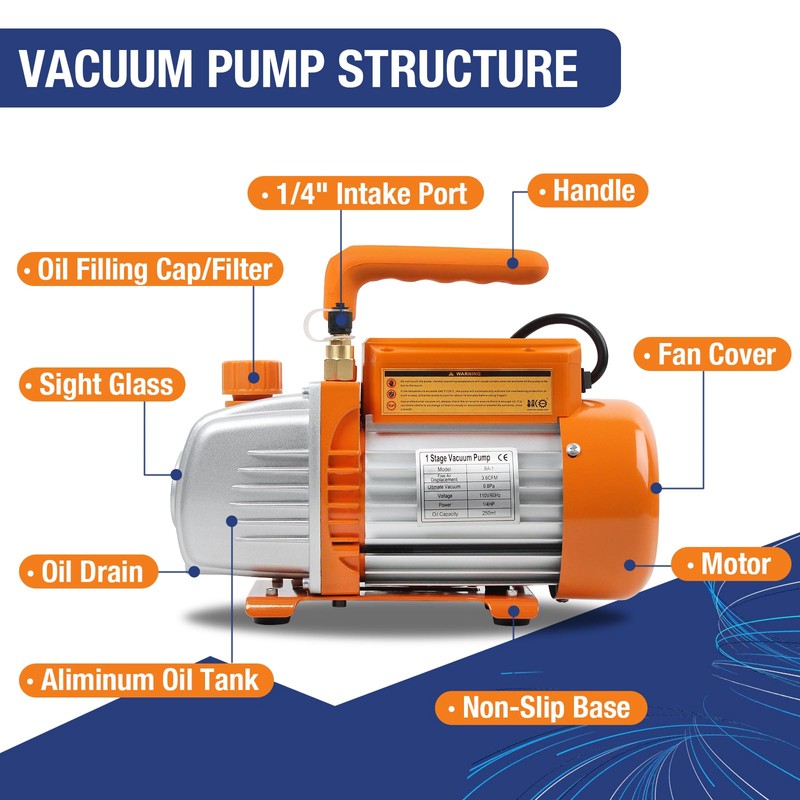 BACOENG 3.6CFM 1/4HP AC Vacuum Pump and Manifold Gauge Set
