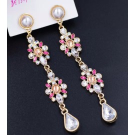Betsey Johnson Elegant FLOWER Pink Chandelier Rhinestone JEWELS Betsey Johnson Dangle Earrings