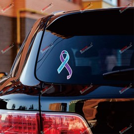 Teal Purple Ribbon Suicide Awareness Decal Sticker Vinyl - 2 Pack Reflective, 6 Inches - for Car Boat Laptop Window