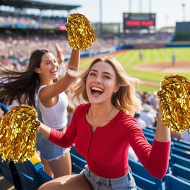 LAOTIDui Pom Poms Cheerleading and Cheer Hair Bow,Metallic Foil Handle Squad Team,Cheerleading Accessories for Girls,Spirit Sticks Cheerleading for Basketball Football Team Dance 40 Grams Weight Each