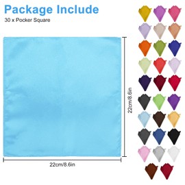 EEEKit Men's Soft Polyester Handkerchiefs, 30PCS Solid Pocket Square in Assorted Colors for Wedding Party, 22 x 22CM