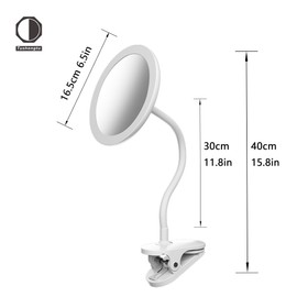 6.5" Clip On Gooseneck Makeup Vanity Mirror with Light, Gooseneck Vanity Mirror with Clip, 2000mAh USB Lighted Makeup Mirror with Clip, Lighted Vanity Mirror Clip-on, Travel Makeup Mirror (White 1X)