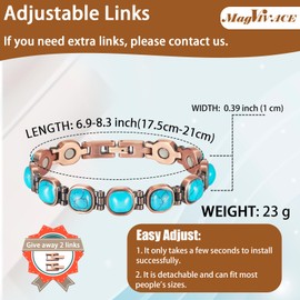 EnerCoppeX Copper Magnetic Bracelet for Women - Turquoise Jewelry with 3500 Gauss Magnet (COB-0173)